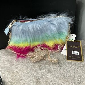 Caleesa Rainbow Faux Fur Convertible Clutch/Bag NWT